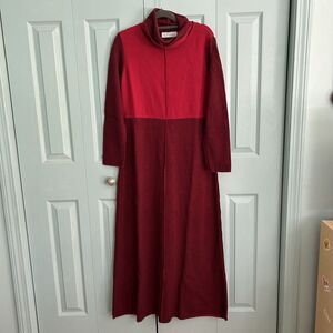 Willow Vtg Y2K Red Chevron Turtleneck Maxi Sweater Dress Small 3/4 Sleeve Fall